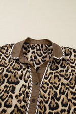 Load image into Gallery viewer, Brown Leopard Collared 3/4 Sleeve Shirt and Loose Pants Two Piece Outfit Set
