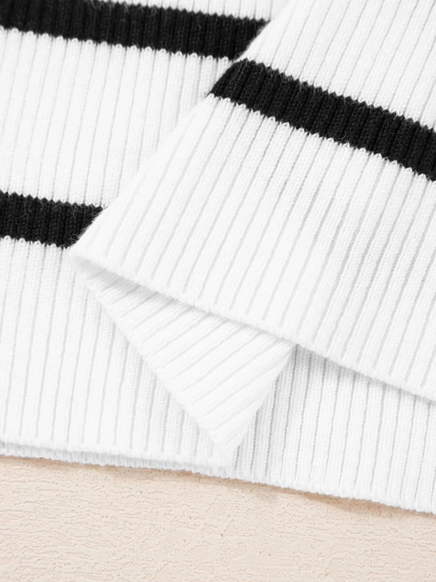 Scalloped Neckline Striped Ribbed Knit Top | The PM Edit - The PM Edit