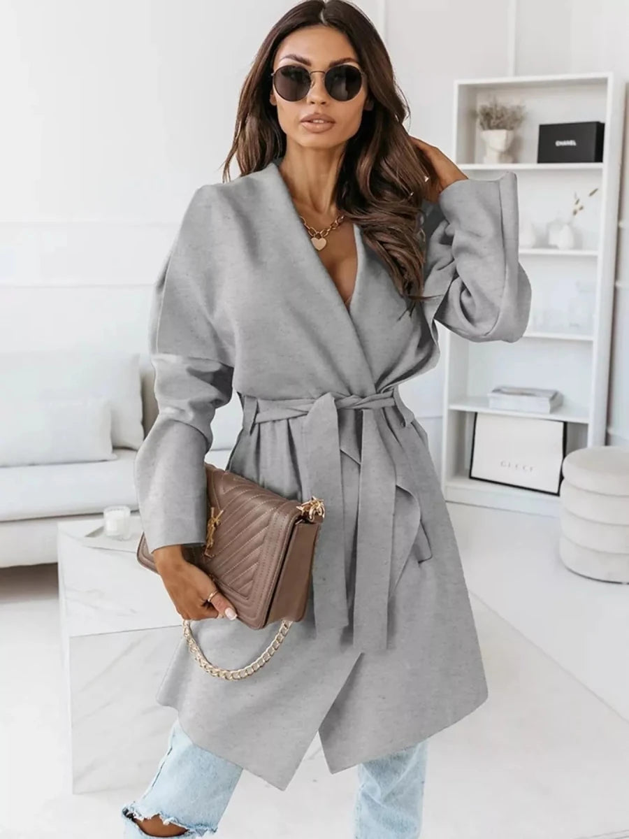 Tie Waist Long Sleeve Outerwear - The PM Edit