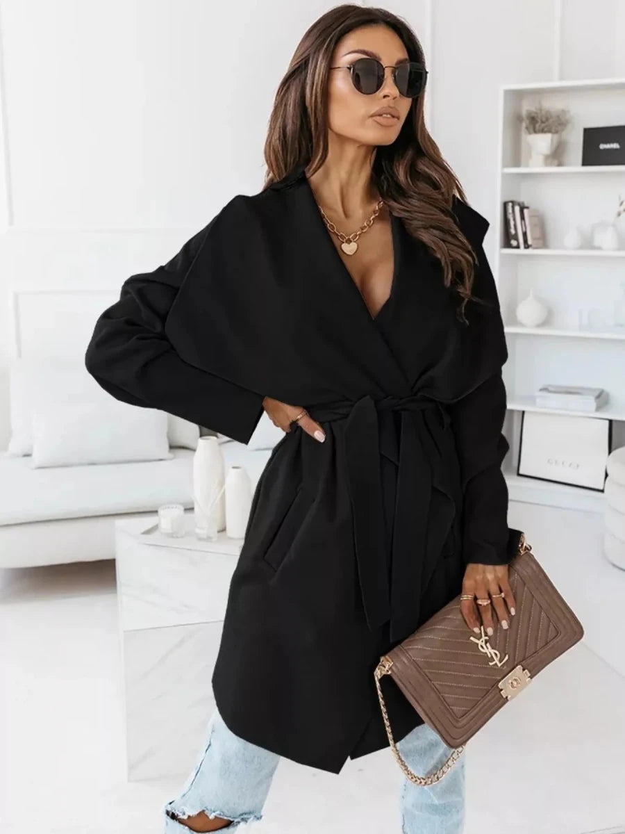Tie Waist Long Sleeve Outerwear - The PM Edit
