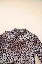 Load image into Gallery viewer, Leopard Print Smocked Neck Mesh Bodysuit
