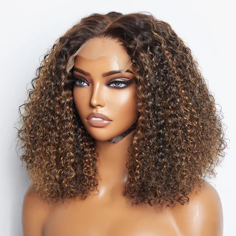 14 Inch P4/27 Kinky Curly 5x5 Lace Closure Wig | Honey Highlight 150% Density