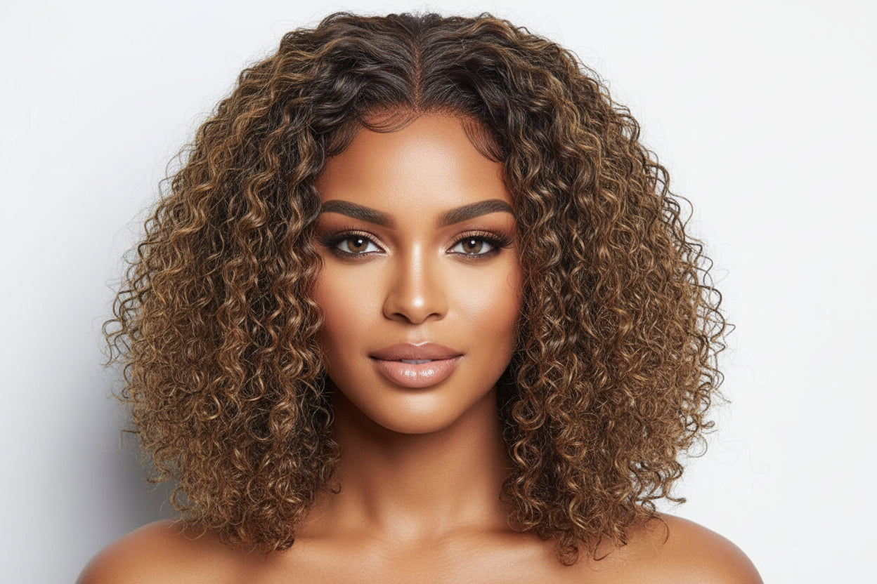 14 Inch P4/27 Kinky Curly 5x5 Lace Closure Wig | Honey Highlight 150% Density