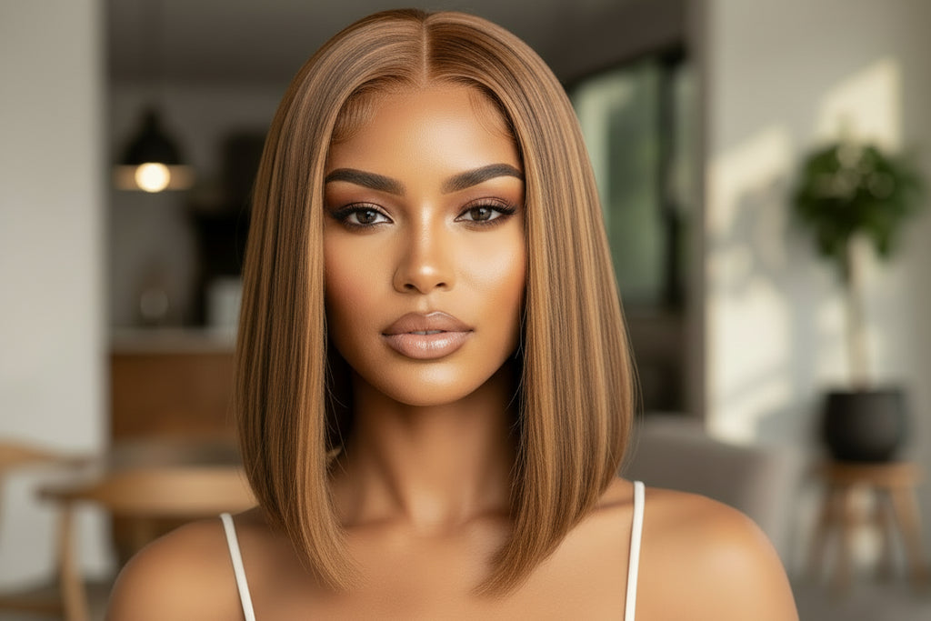 12 Inches 13"x4" #P4/27 Straight Bob Highlight Lace Frontal Wig-100% Human Hair