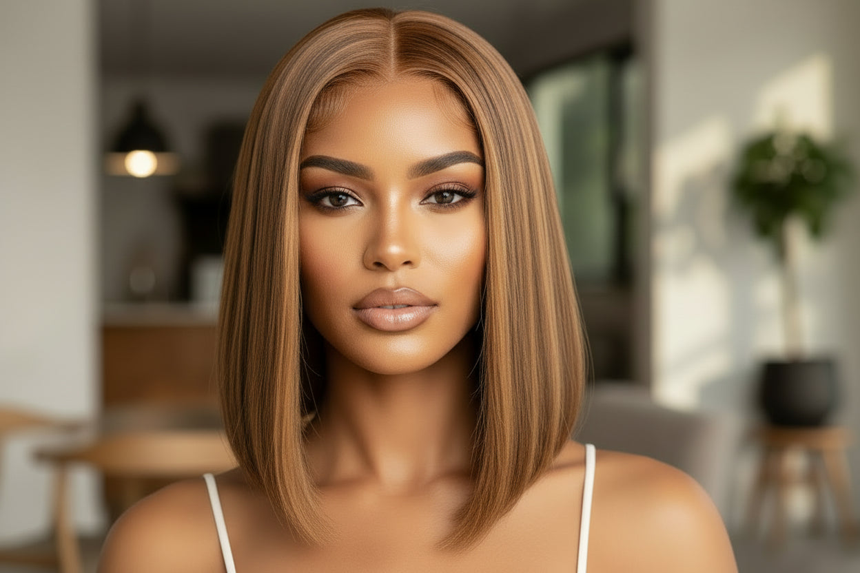 12 Inches 13"x4" #P4/27 Straight Bob Highlight Lace Frontal Wig-100% Human Hair