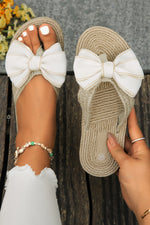 Load image into Gallery viewer, White Stitched Bow Decor Woven Flip Flop Slippers
