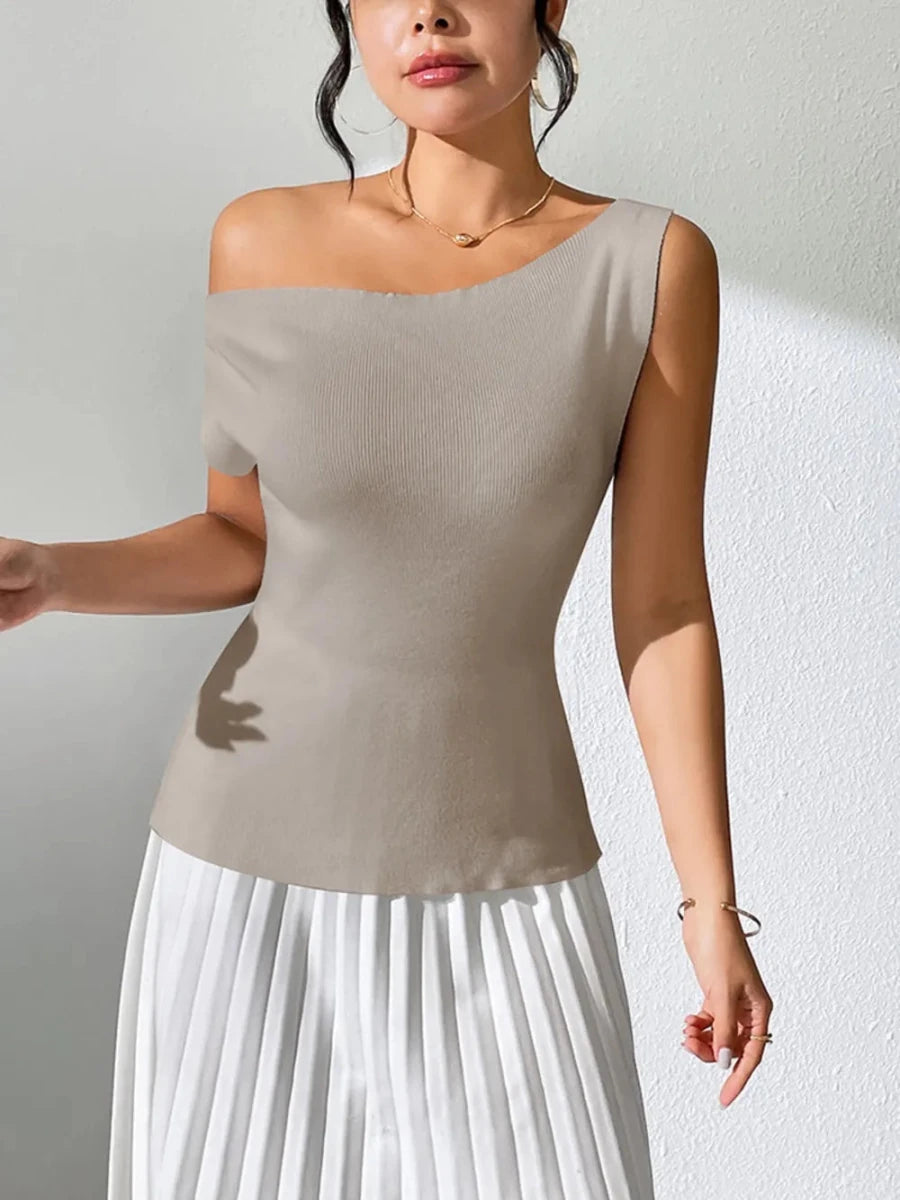 Single Shoulder Short Sleeve Knit Top - The PM Edit
