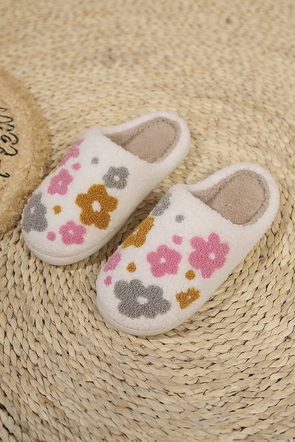 Floral Crochet Bouclé House Slippers | Cozy Fuzzy Slippers with Flower Detail