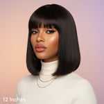 Load image into Gallery viewer, 12 Inch Realistic Yaki Straight Bob With Bangs 2x1 Minimalist Lace Wig 150% Density
