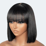 Load image into Gallery viewer, 12 Inch Realistic Yaki Straight Bob With Bangs 2x1 Minimalist Lace Wig 150% Density

