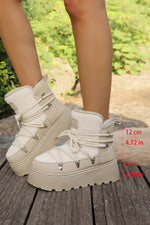 Load image into Gallery viewer, Leather Patchwork Lace-up Thick Bottom Snow Boots
