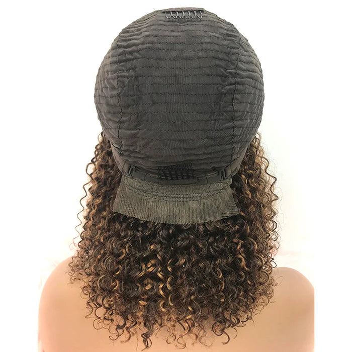 14 Inch P4/27 Kinky Curly 5x5 Lace Closure Wig | Honey Highlight 150% Density