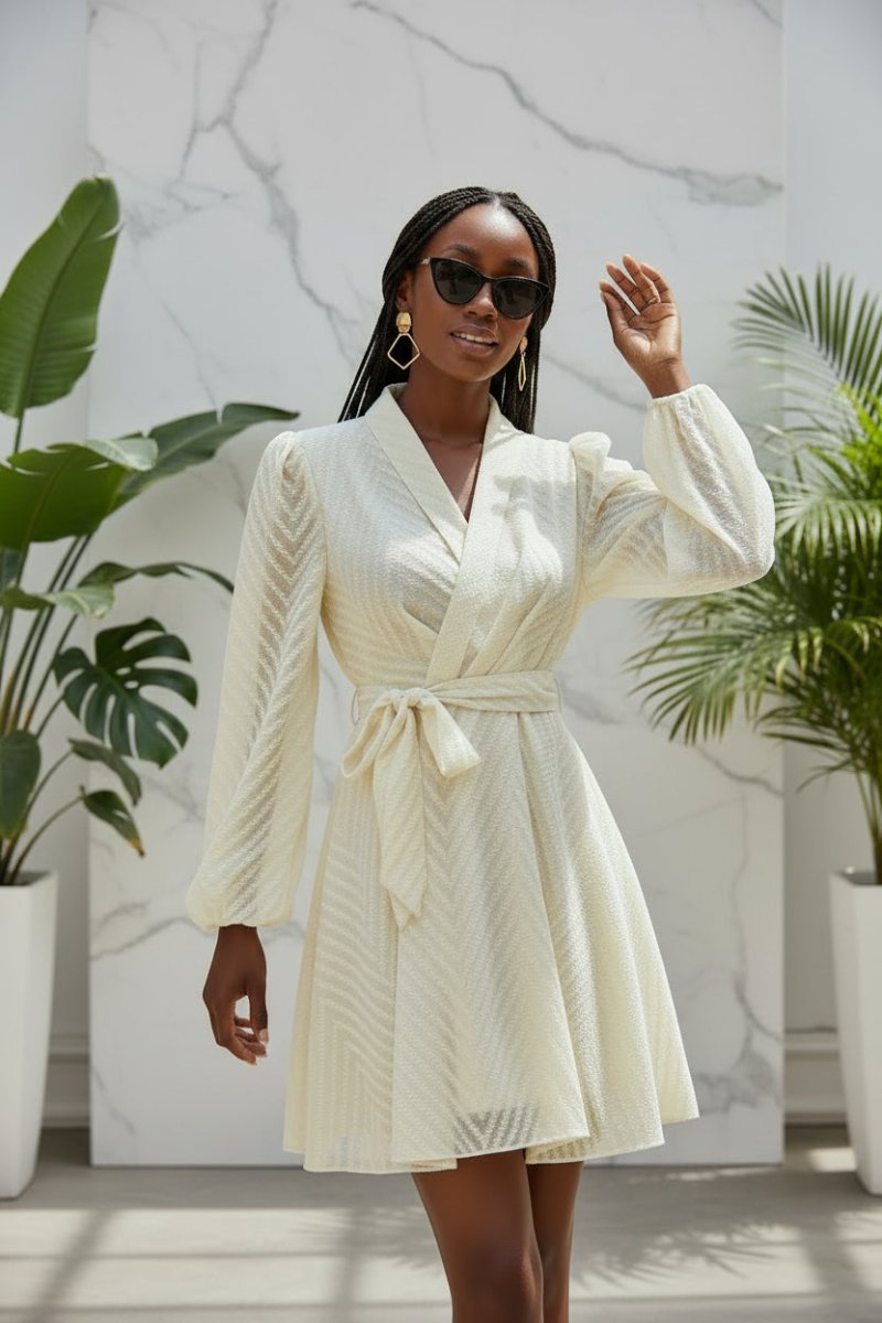 Long Sleeve Wrap Front Dress - The PM Edit