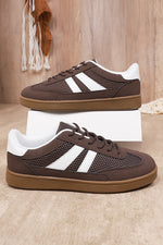 Load image into Gallery viewer, Coffee Breathable Mesh Leather Patchwork Lace-up Sneaker
