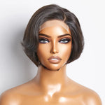 Load image into Gallery viewer, 8 Inches 4"x4" Natural Black Straight Bob Side Part Lace Closure Wig-100% Human Hair
