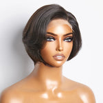 Load image into Gallery viewer, 8 Inches 4"x4" Natural Black Straight Bob Side Part Lace Closure Wig-100% Human Hair

