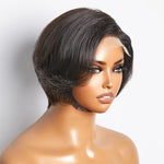 Load image into Gallery viewer, 8 Inches 4"x4" Natural Black Straight Bob Side Part Lace Closure Wig-100% Human Hair
