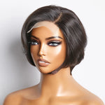 Load image into Gallery viewer, 8 Inches 4"x4" Natural Black Straight Bob Side Part Lace Closure Wig-100% Human Hair
