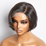 Load image into Gallery viewer, 8 Inches 4"x4" Natural Black Straight Bob Side Part Lace Closure Wig-100% Human Hair
