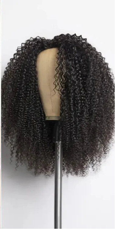 #1B Natural Black Messy Curly Half Wig 180% Density