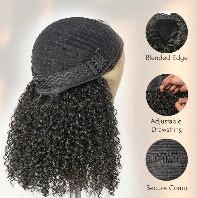 #1B Natural Black Messy Curly Half Wig 180% Density