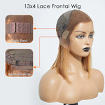 Load image into Gallery viewer, 12 Inches 13"x4" #P4/27 Straight Bob Lace Frontal Wig-100% Human Hair

