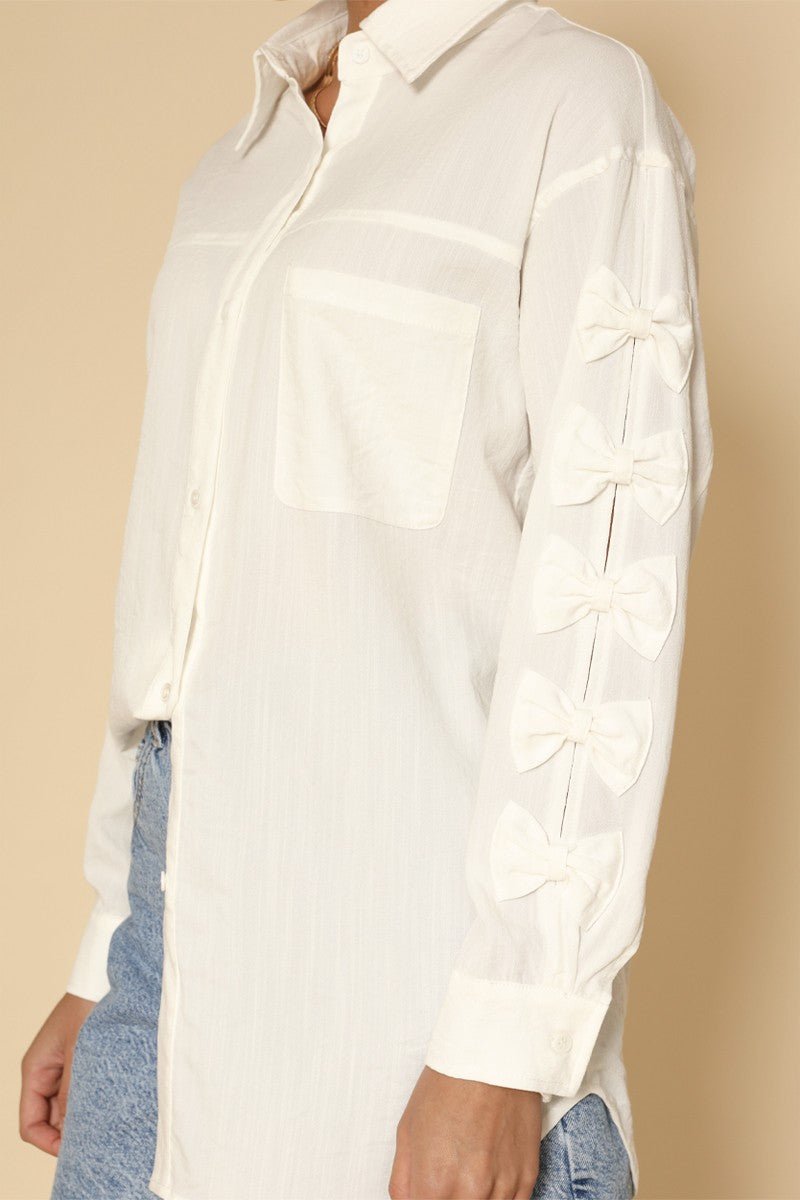 Bow Sleeve Button Down Shirt - The PM Edit