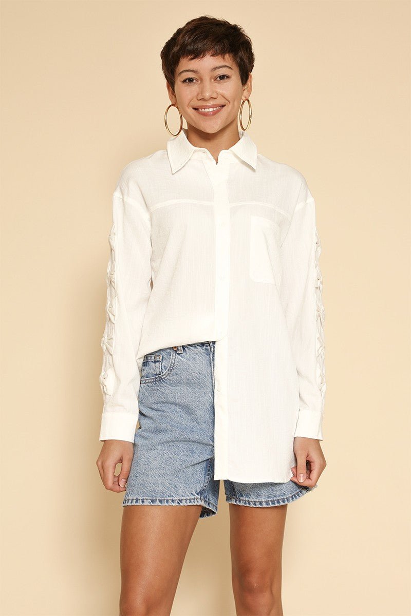 Bow Sleeve Button Down Shirt - The PM Edit