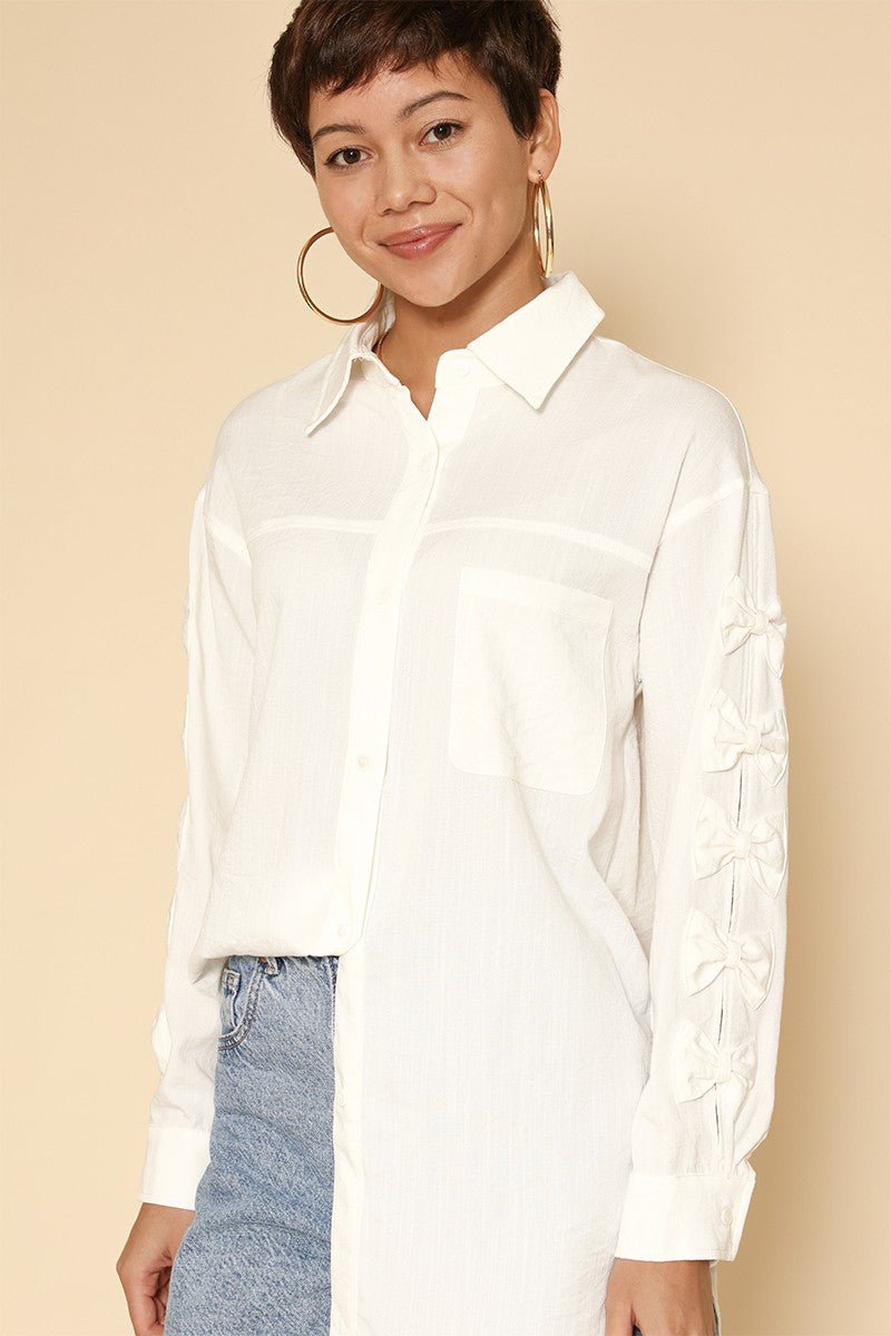 Bow Sleeve Button Down Shirt - The PM Edit