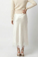 Load image into Gallery viewer, Satin Midi Skirt With Lace Trim
