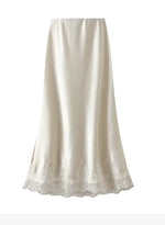 Load image into Gallery viewer, Satin Midi Skirt With Lace Trim
