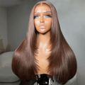 13x6 Straight Chocolate Brown Lace Frontal Wig | HD Lace| 180% Density | 100% Human Hair | Pre Plucked With Baby Hair (Copy)