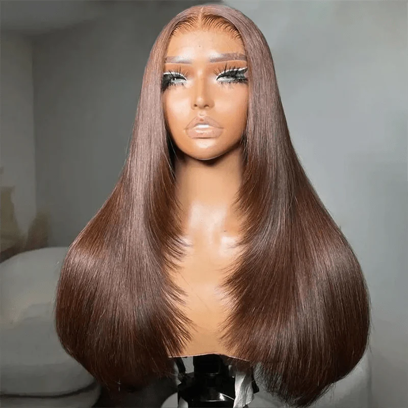 13x6 Straight Chocolate Brown Lace Frontal Wig | HD Lace| 180% Density | 100% Human Hair | Pre Plucked With Baby Hair (Copy)