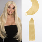 Load image into Gallery viewer, Premium Quality Straight Tape In Remy Hair Extensions #613 Lightest Blonde

