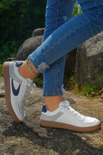 Load image into Gallery viewer, Navy Blue Leather Lace Up Sneakers
