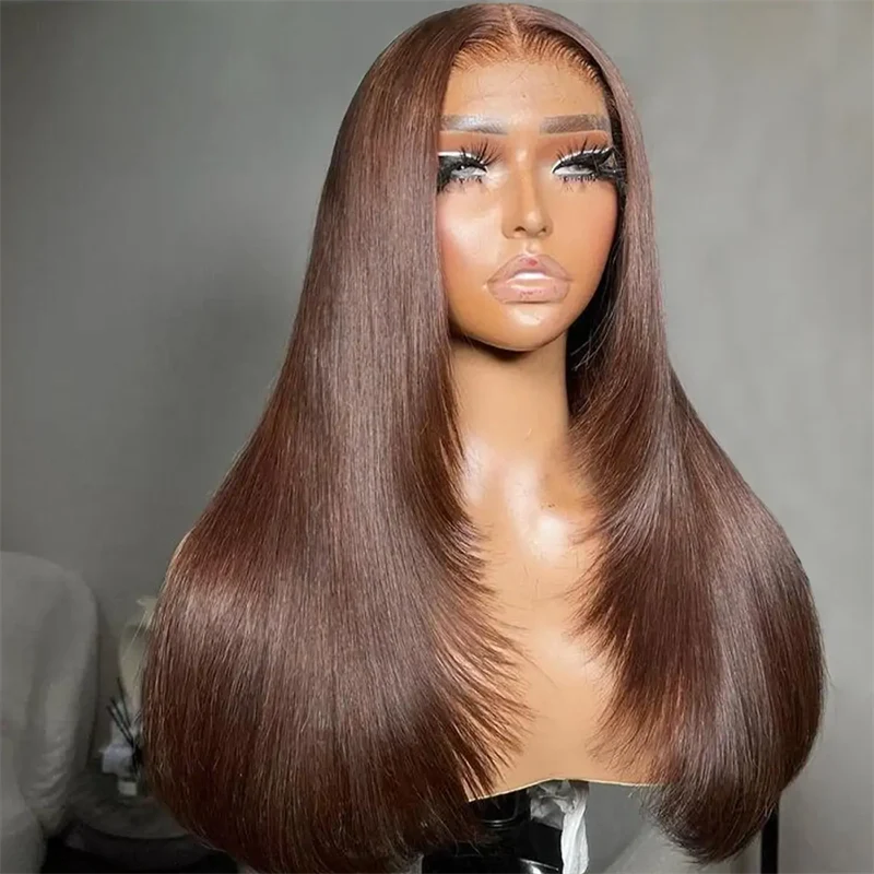 13x6 Straight Chocolate Brown Lace Frontal Wig | HD Lace| 180% Density | 100% Human Hair | Pre Plucked With Baby Hair (Copy)