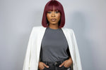 Load image into Gallery viewer, 10 Inches Reddish Purple Layered Cut Yaki Straight #99J Lace Bob Wig With Bangs
