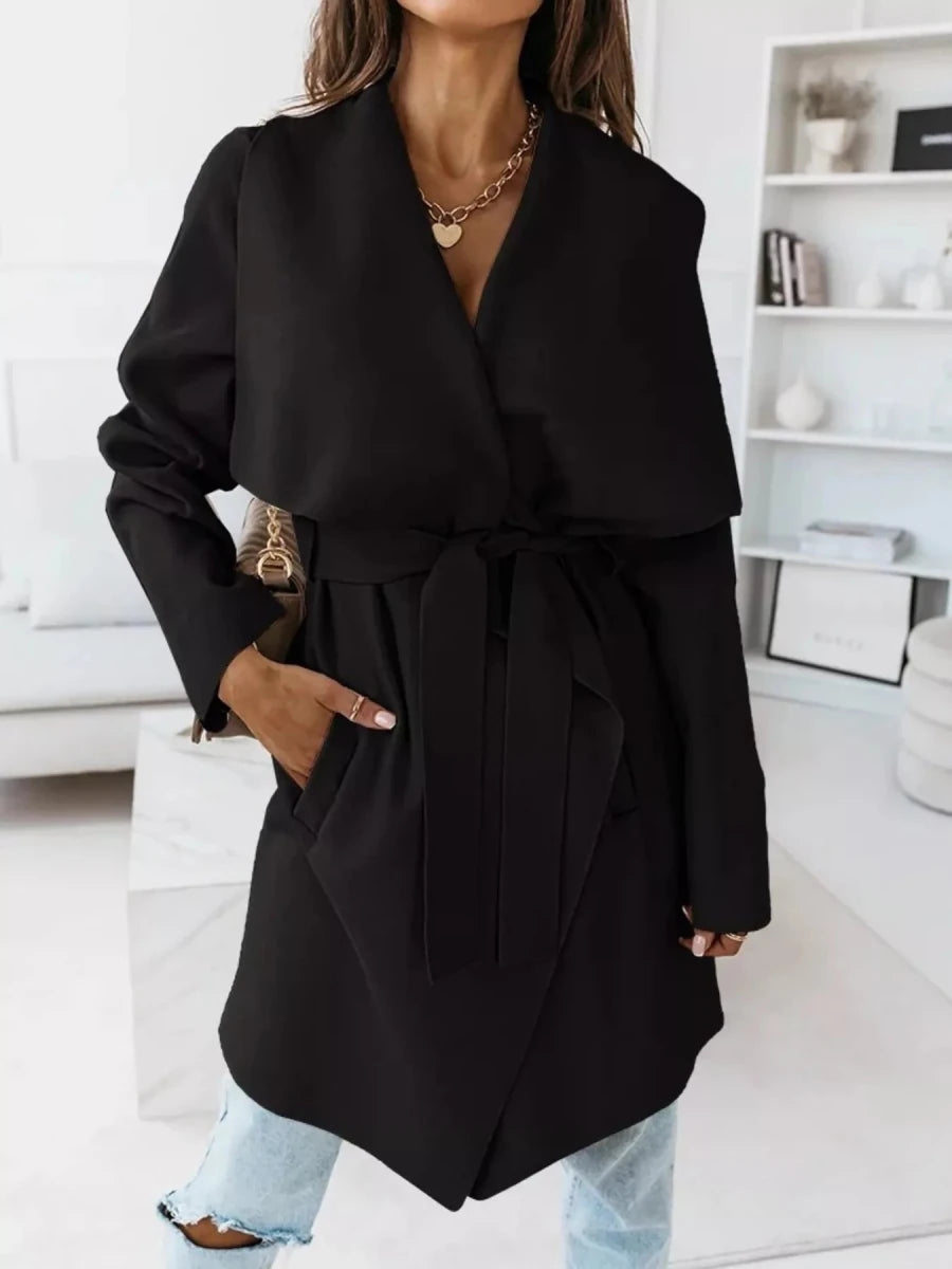 Tie Waist Long Sleeve Outerwear - The PM Edit