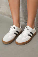 Load image into Gallery viewer, White Striped Lace Up Flat Sneakers
