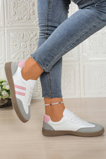 Load image into Gallery viewer, Pink Striped Patchwork Lace Up Sneakers
