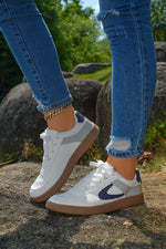 Load image into Gallery viewer, Navy Blue Leather Lace Up Sneakers
