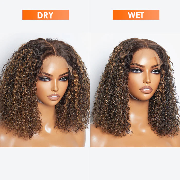14 Inch P4/27 Kinky Curly 5x5 Lace Closure Wig | Honey Highlight 150% Density