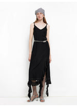 Load image into Gallery viewer, Silk V-Neck Ruffled Draped Twist Strap Summer Dress "Rosy Ombre"
