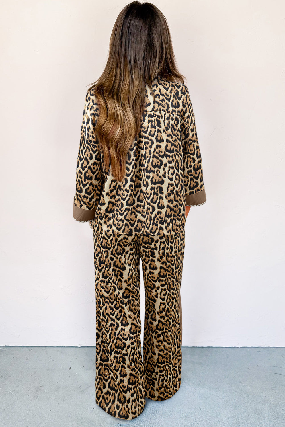 Leopard Print ¾ Sleeve Two-Piece Set