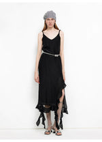 Load image into Gallery viewer, Silk V-Neck Ruffled Draped Twist Strap Summer Dress "Rosy Ombre"

