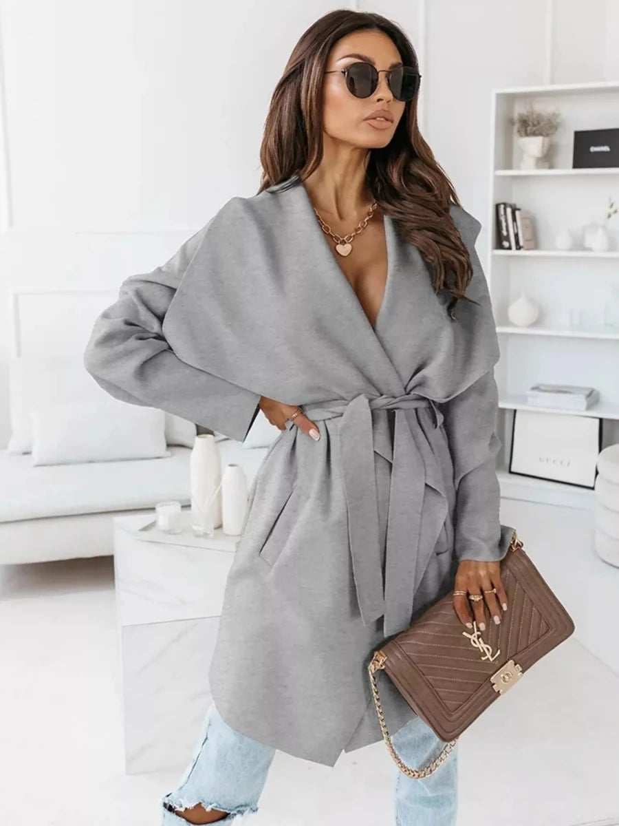 Tie Waist Long Sleeve Outerwear - The PM Edit