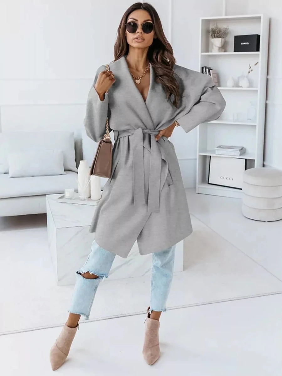 Tie Waist Long Sleeve Outerwear - The PM Edit