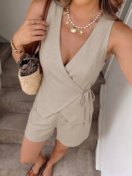 Wrap Vest & Shorts Set | Linen - Look Two - Piece | The PM Edit - The PM Edit