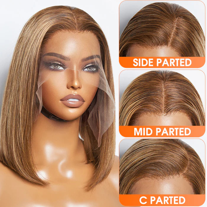 12 Inches 13"x4" #P4/27 Straight Bob Highlight Lace Frontal Wig-100% Human Hair
