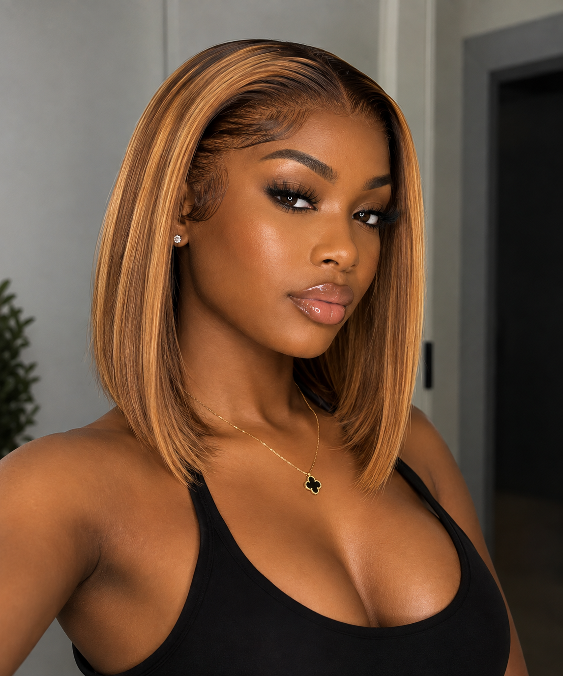 12 Inches 13"x4" #P4/27 Straight Bob Highlight Lace Frontal Wig-100% Human Hair